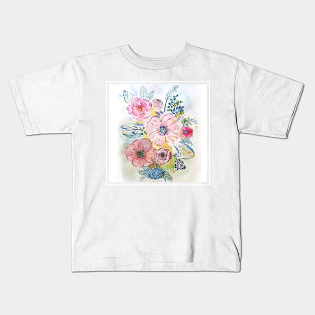 Watercolor hand paint floral design Kids T-Shirt by InovArtS